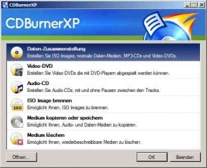 Startmenü von CDBurnerXP