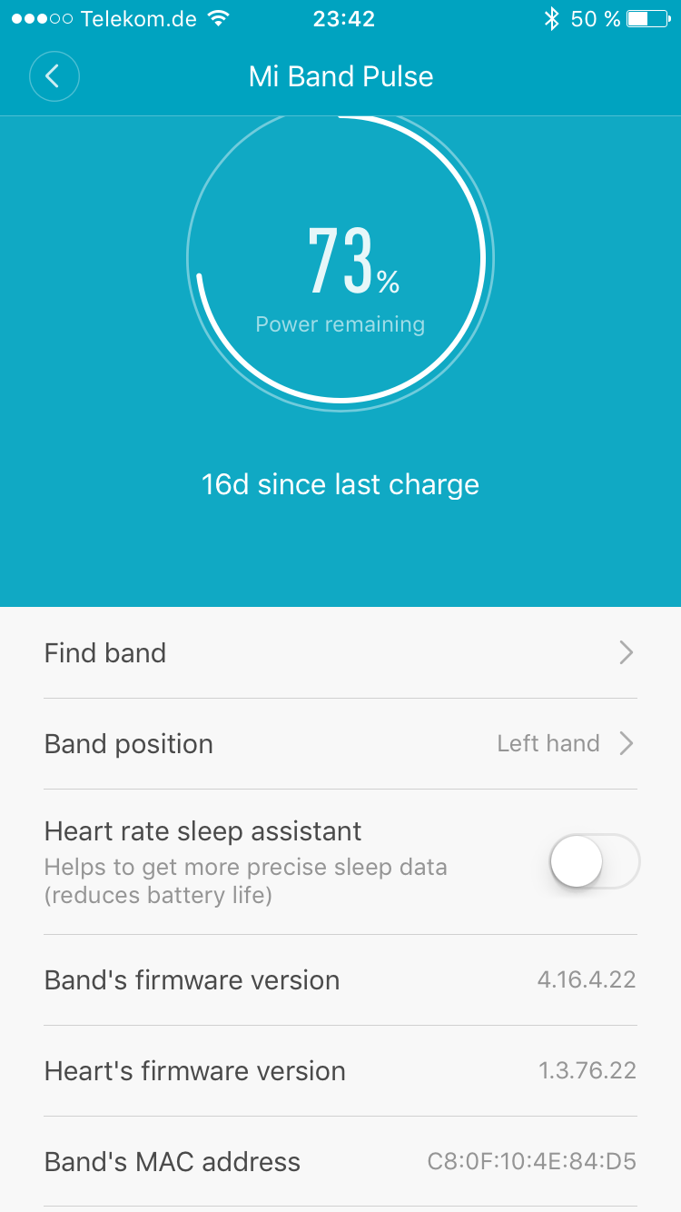 Einstellungen und Akkulaufzeit des Xiaomi Mi Band Mi Band - Akkulaufzeit