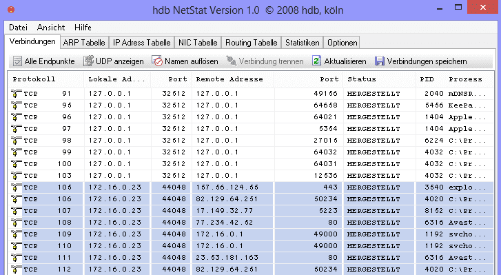 Netzwerkverbindungen des lokalen Computers Netzwerkverbindungen des lokalen Computers