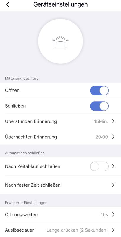 Meross App zum Steuern des Garagentors